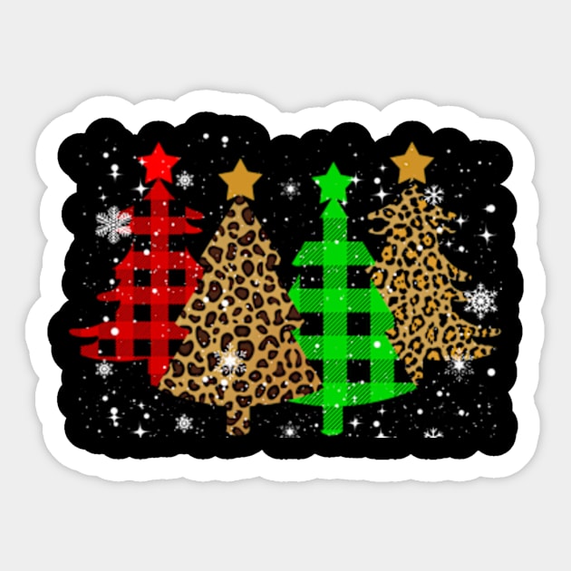 Merry Christmas Trees with Buffalo Plaid & Leopard Design Sticker by AstridLdenOs